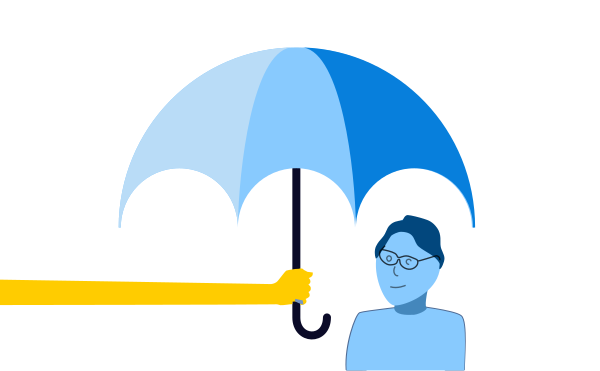 Illustration of a long arm coming in from the side to hold an umberella for someone.